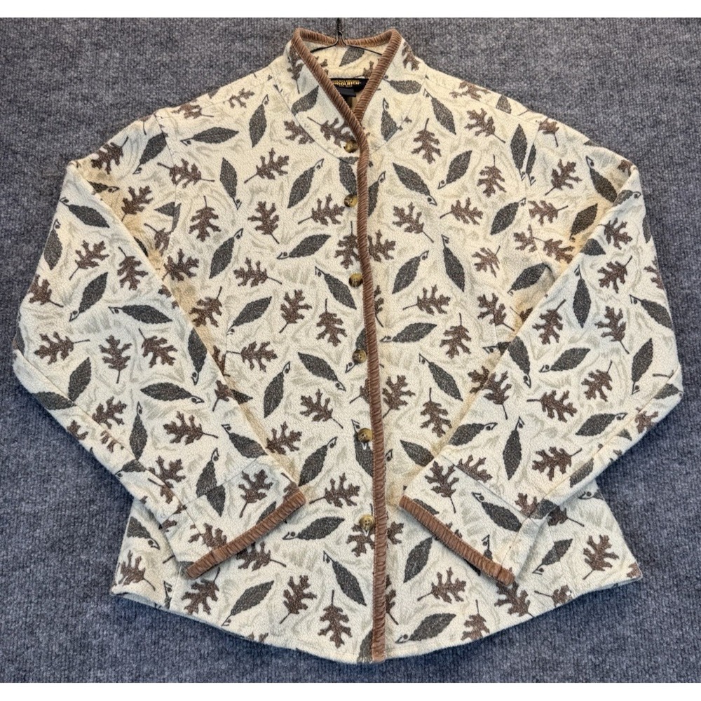 Vintage Woolrich Women's M Leaf Print‎ Sweater Jacket Chamois Style Autumn Fall